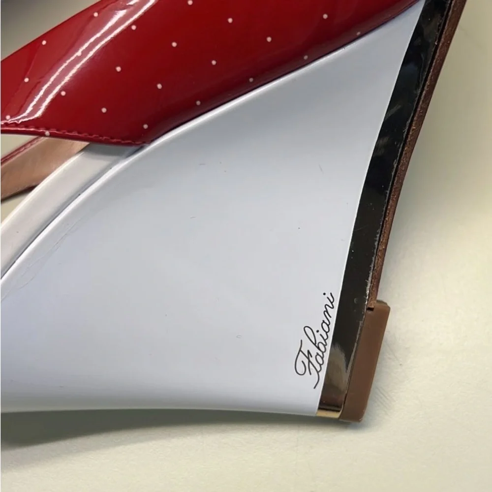 GIOVANNI FABIANI MADE IN ITALY LEATHER Red and White Wedge Slingback Sandals